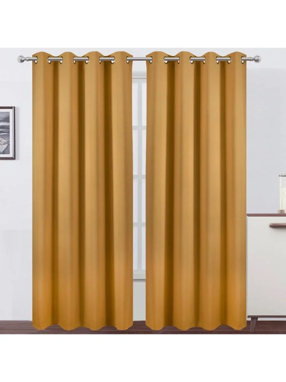 Mustard Yellow Blackout Curtains Set of 2 Panels, Thermal Insulated Room